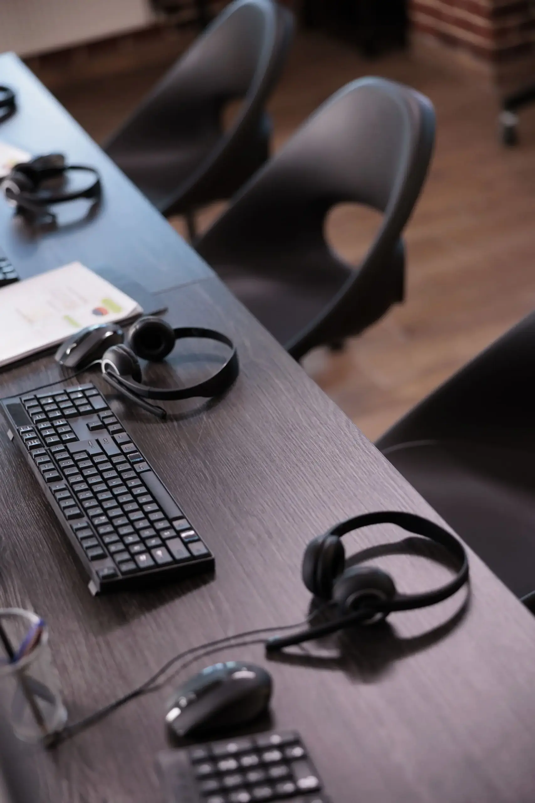 Office with headphones for chatting with customers