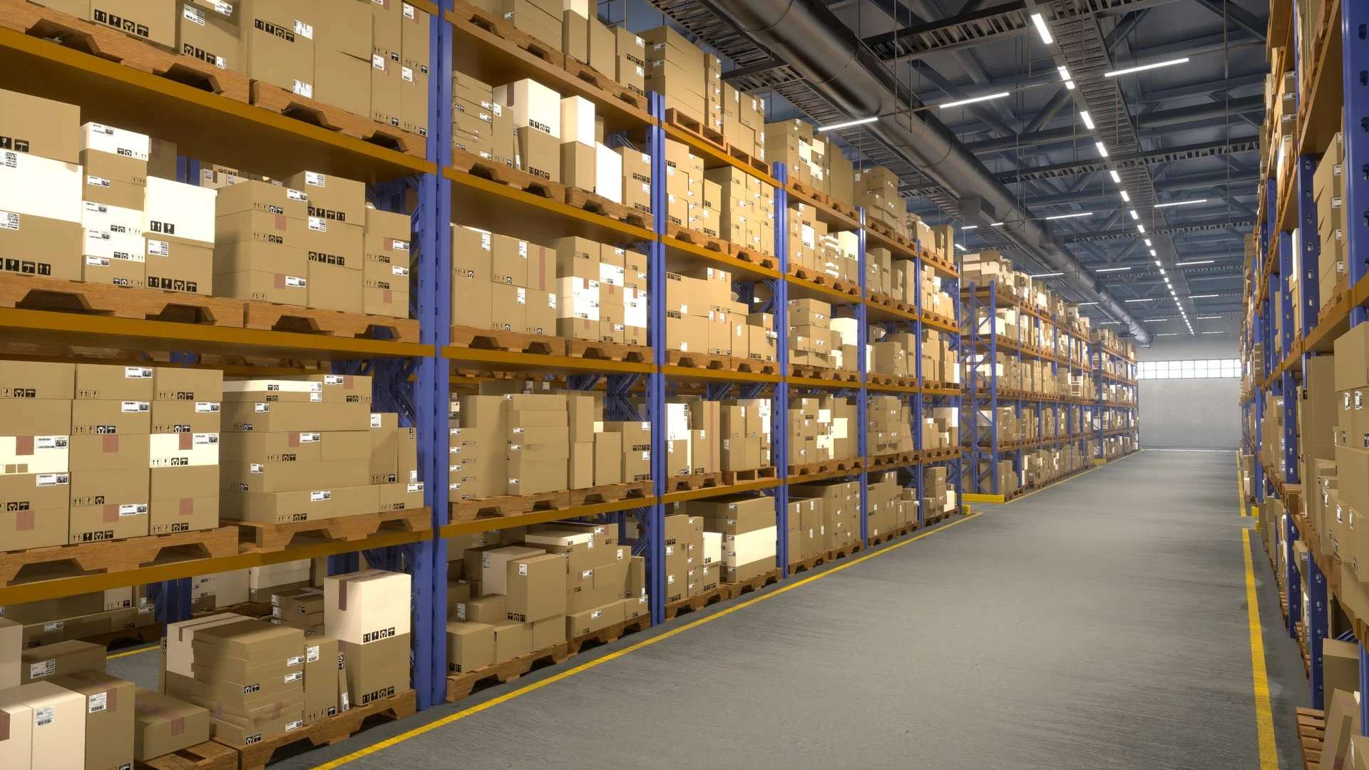 Industrial warehouse with cardboard boxes