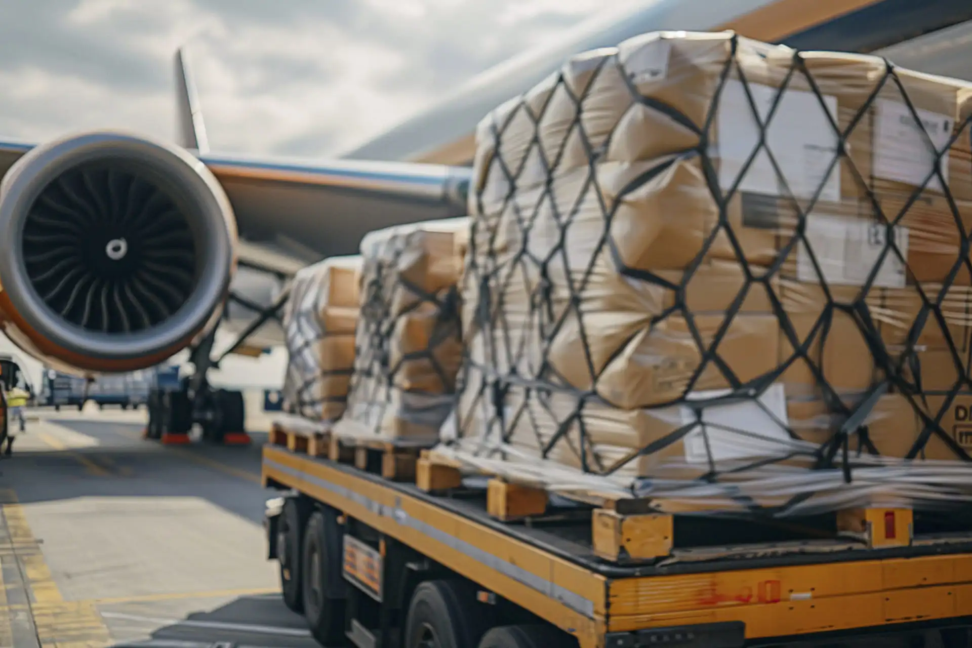 Goods close to an aircraft, ready for shipment