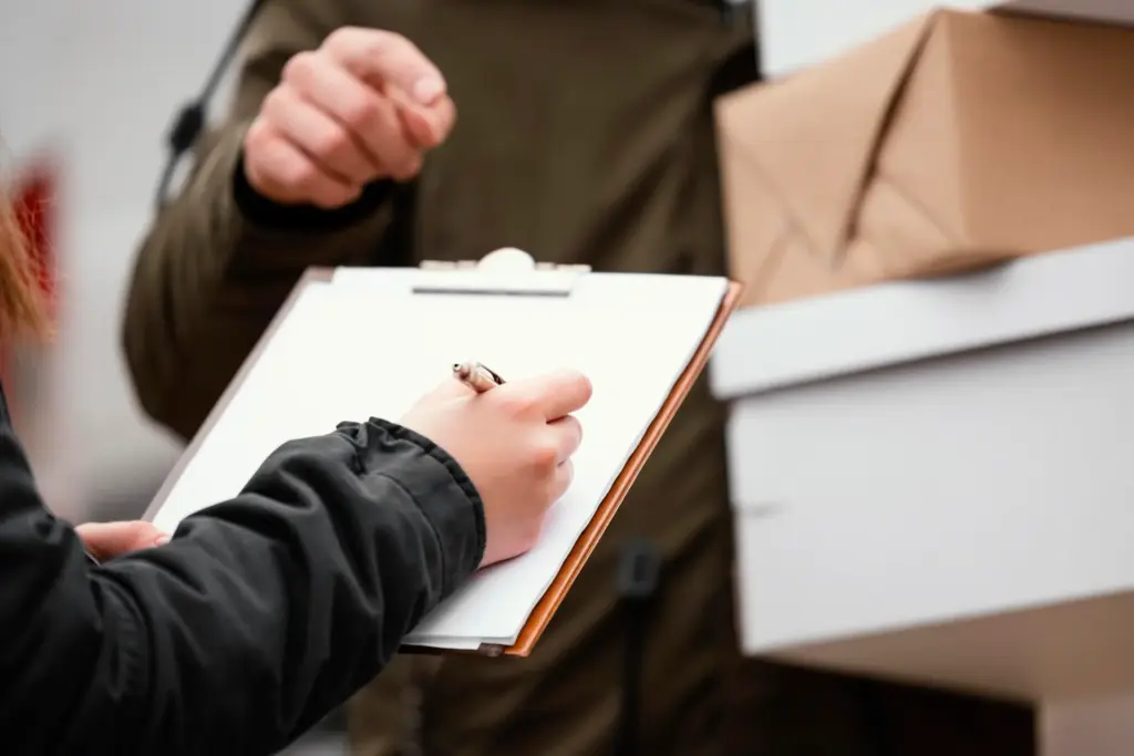 Person signing paper on receipt of coli
