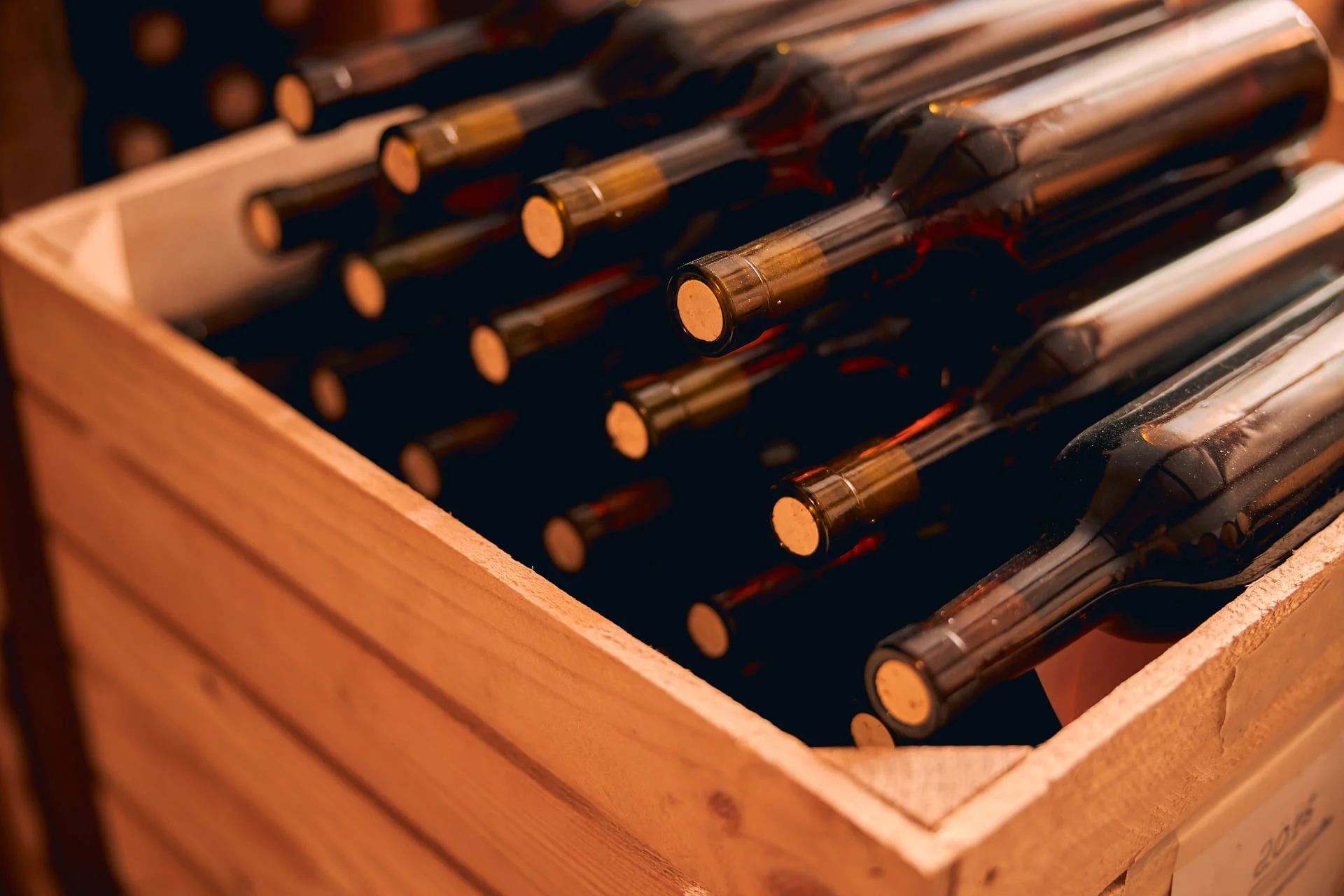 Wine bottles in wooden crates