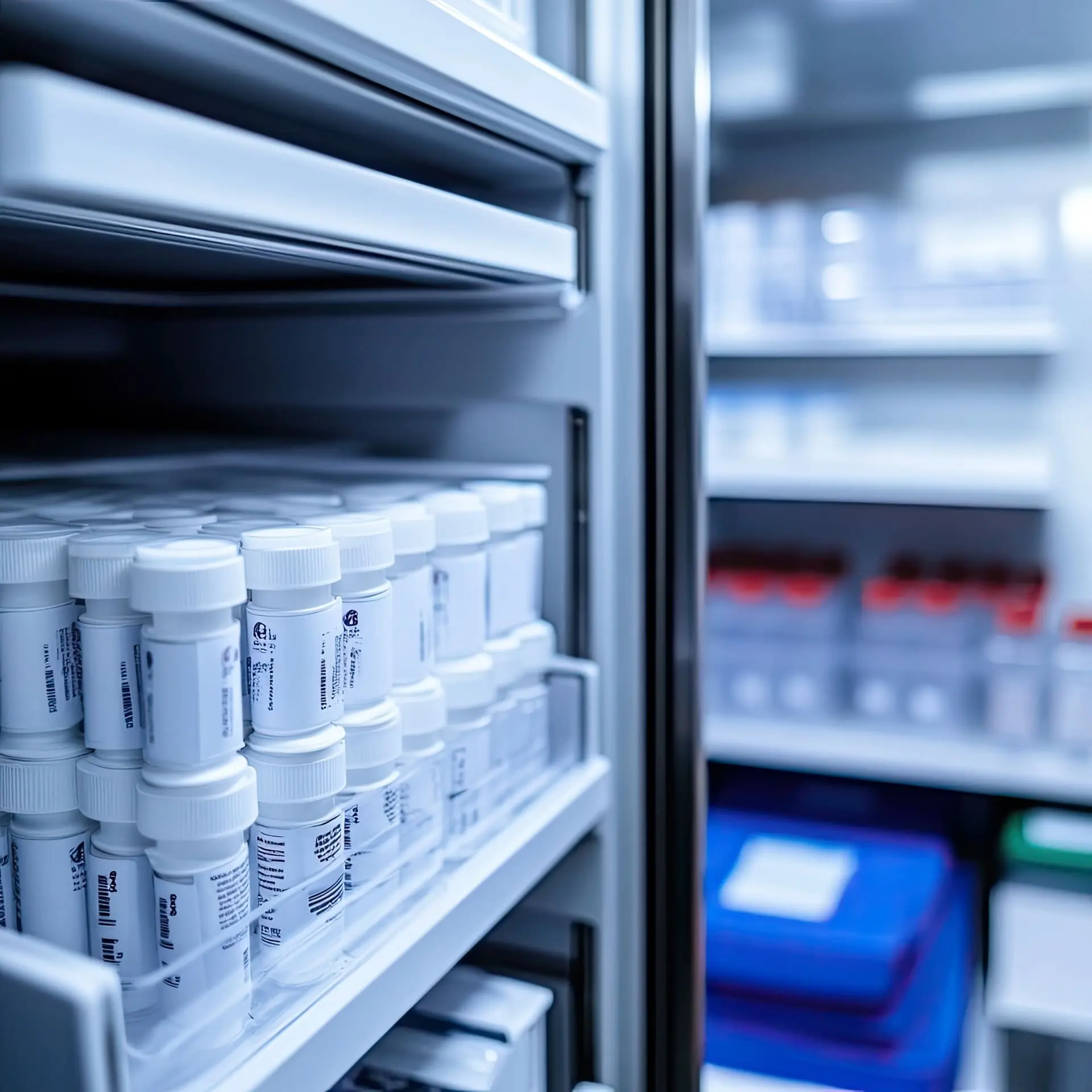 Pharmaceutical products are stored in a temperature-controlled room
